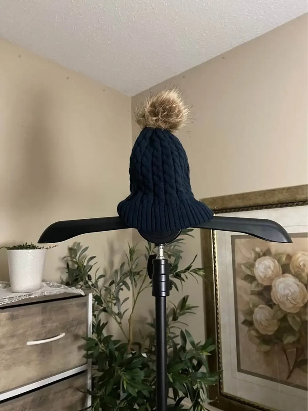 Black Cable Knit Pom Pom Beanie Hat